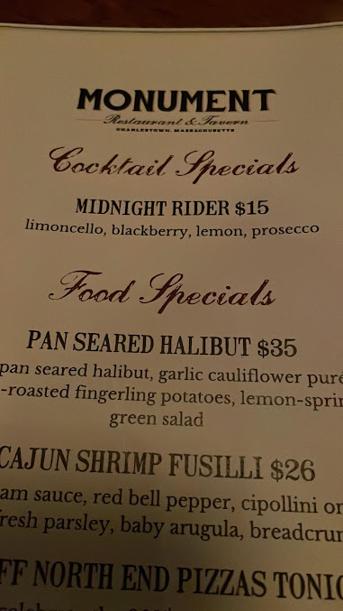 Menu Monument Charlestown Restaurant & Tavern - 6