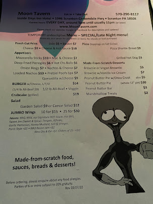 Menu Moon Tavern & Entertainment Complex - 0