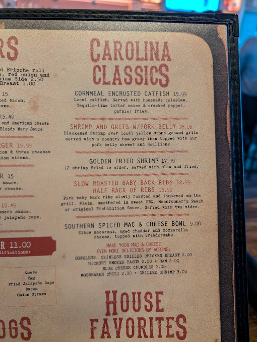 Menu Moonrunners Saloon - South Garner - 8
