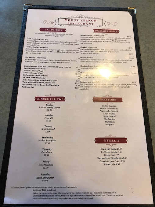 Menu Mount Vernon Restaurant & Pub - 4
