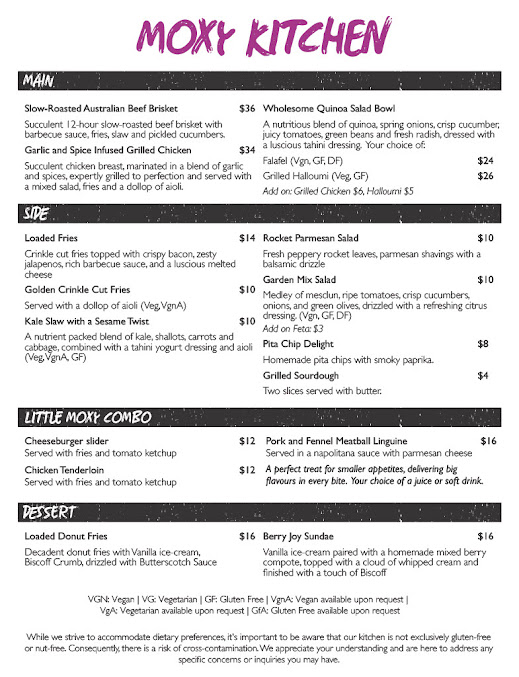 Menu Moxy Kitchen & Bar Moxy - 0