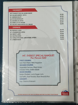 Menu Mt.everest Indian And Nepalese Restaurant - 0