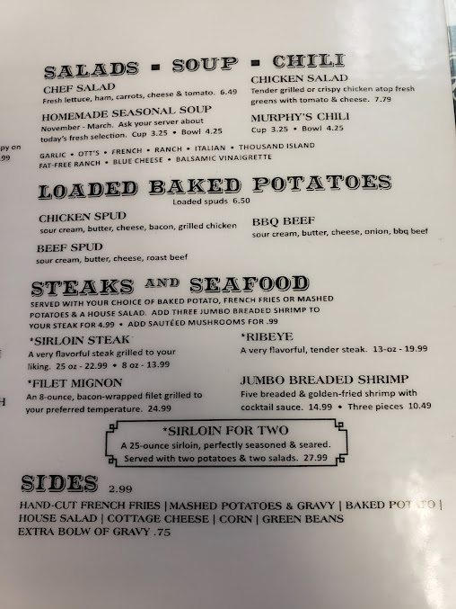 Menu Murphy's Original Steak House - 0