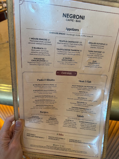 Menu Negroni Caffe Bar Beverly Hills - 1