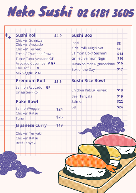 Menu Neko Sushi Manuka - 0