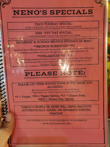 Menu Neno's Gourmet Mexican Street Food Dinner In - 1