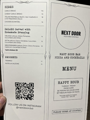 Menu Next Door Cbd Restaurant & Bar - 1