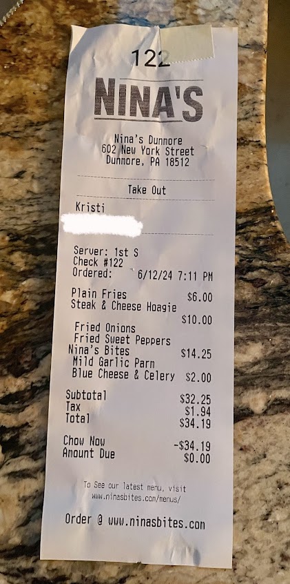 Menu Ninas Wing Bites Pizza In Dunmore - 0
