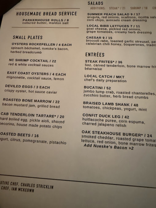 Menu Oak Steakhouse - 0