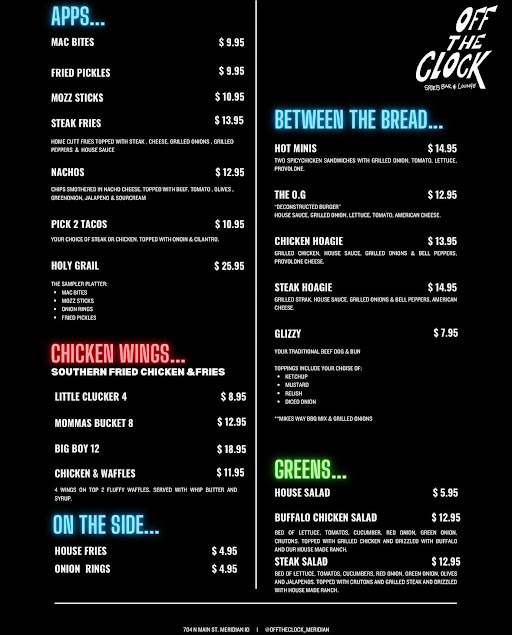 Menu Off The Clock Sports Bar - 0