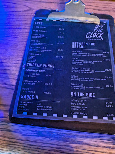 Menu Off The Clock Sports Bar - 2