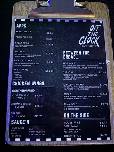 Menu Off The Clock Sports Bar - 3