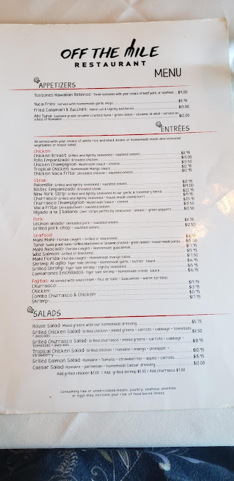 Menu Off The Mile Restaurant - 2