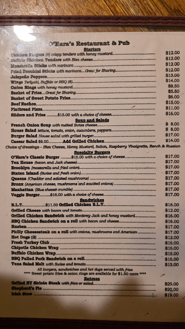 Menu O'hara's Restaurant And Pub - 2