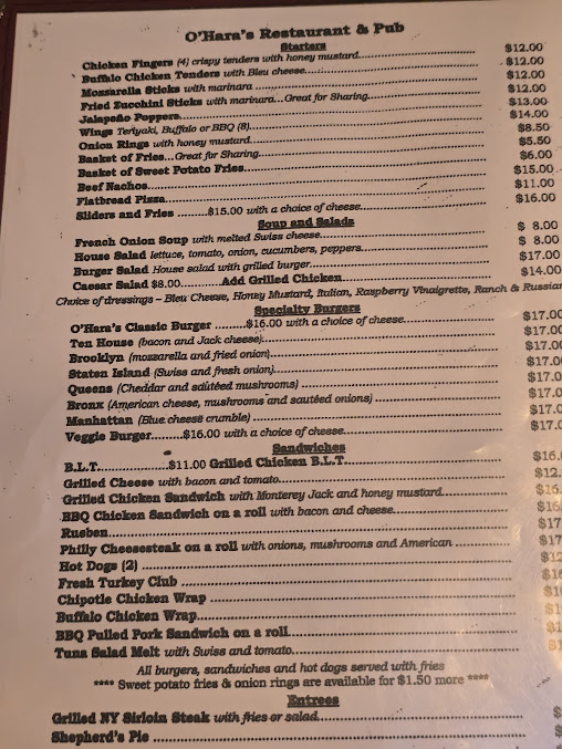 Menu O'hara's Restaurant And Pub - 4