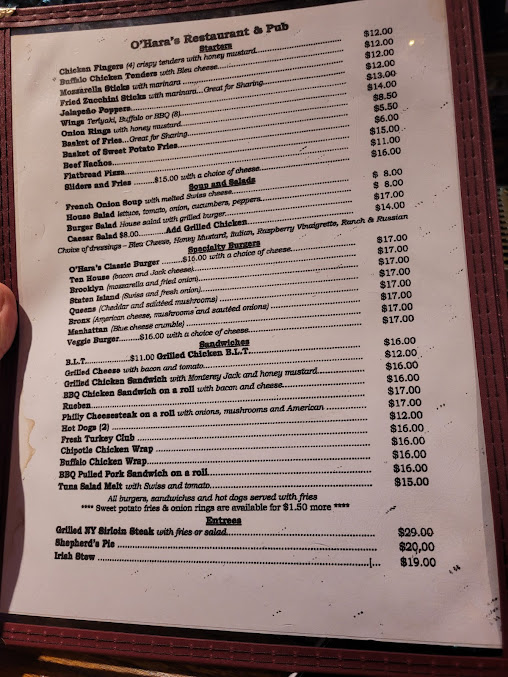Menu O'hara's Restaurant And Pub - 18