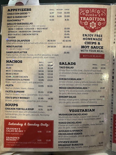 Menu Ojedas At Park And Coit - 4