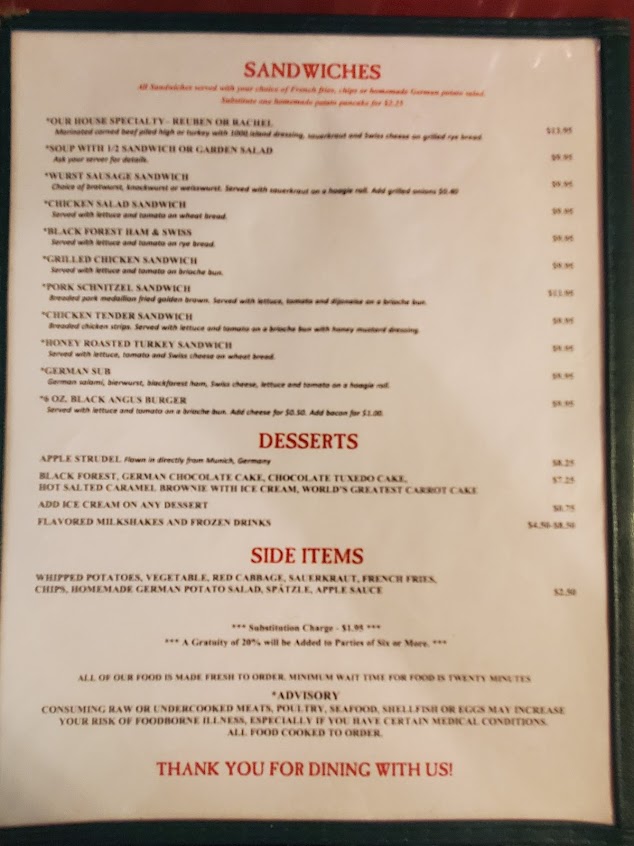 Menu Old Bavaria Inn Restaurant - 5