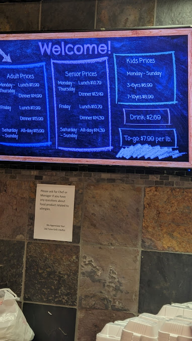 Menu Old Tyme Grill Buffet - 1