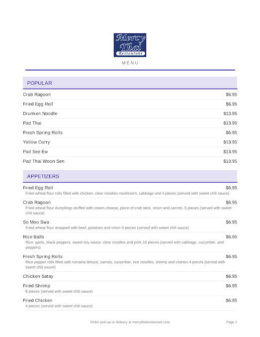Menu Omaha Mercy Thai Restaurant - 5