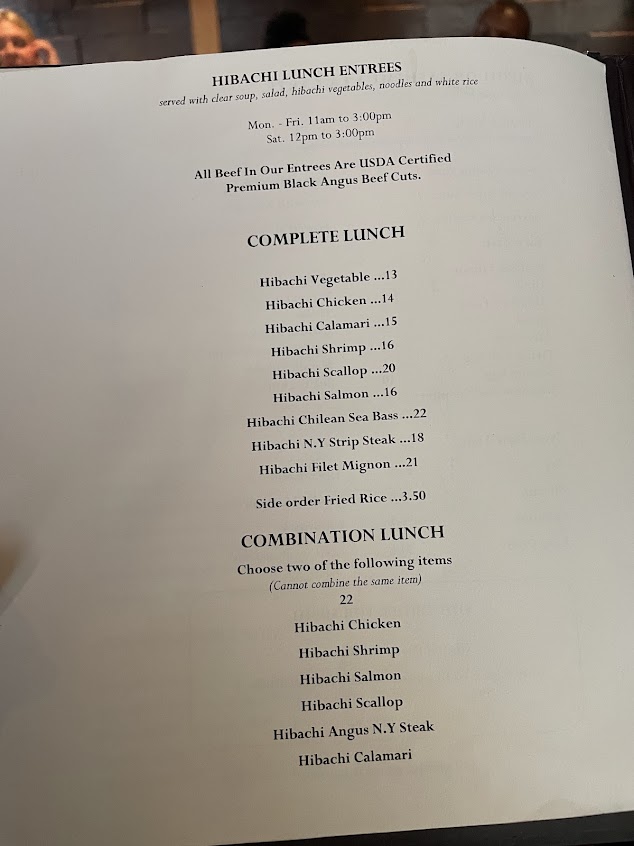Menu Ooka Sushi Hibachi Steak House - 1