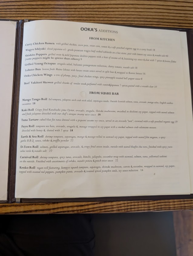 Menu Ooka Sushi Hibachi Steak House - 4