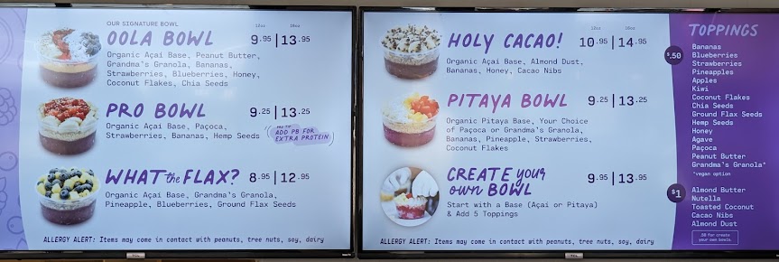 Menu Oola Bowls Fruitville Pike - 1