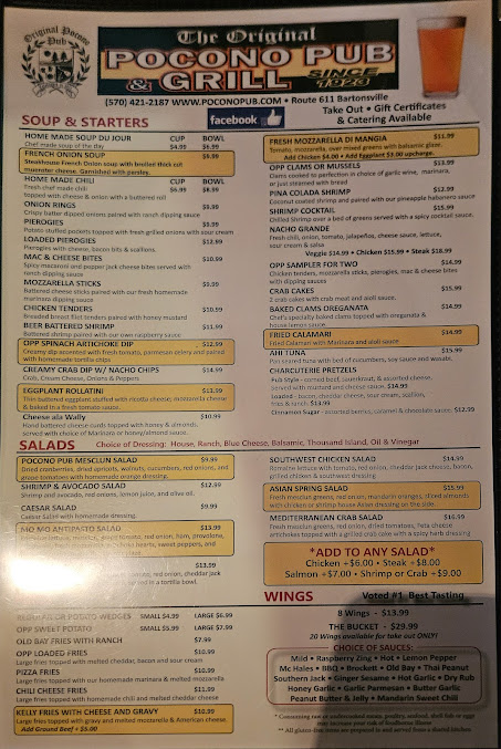 Menu Original Pocono Pub And Grill - 0