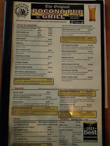 Menu Original Pocono Pub And Grill - 5