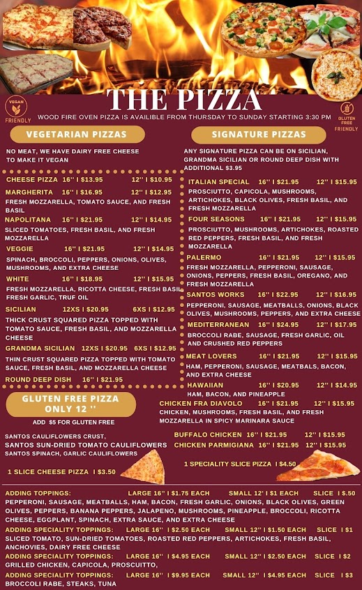 Menu Original Santos Wood Fired Pizza Restaurant - 0