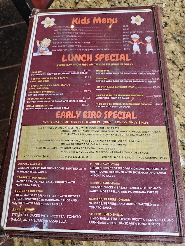 Menu Original Santos Wood Fired Pizza Restaurant - 2