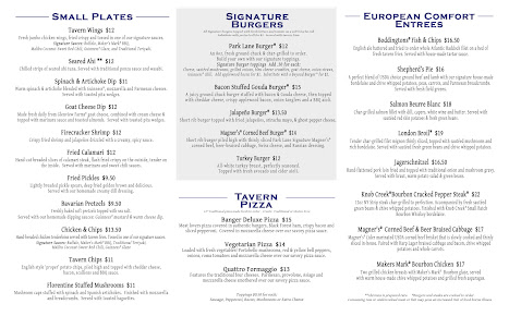 Menu Park Lane Tavern Of Rva Short Pump - 8