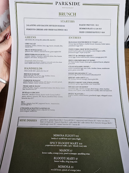 Menu Parkside Restaurant - 0