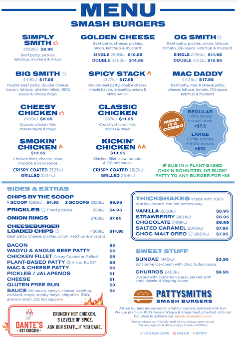 Menu Pattysmiths Manuka - 1