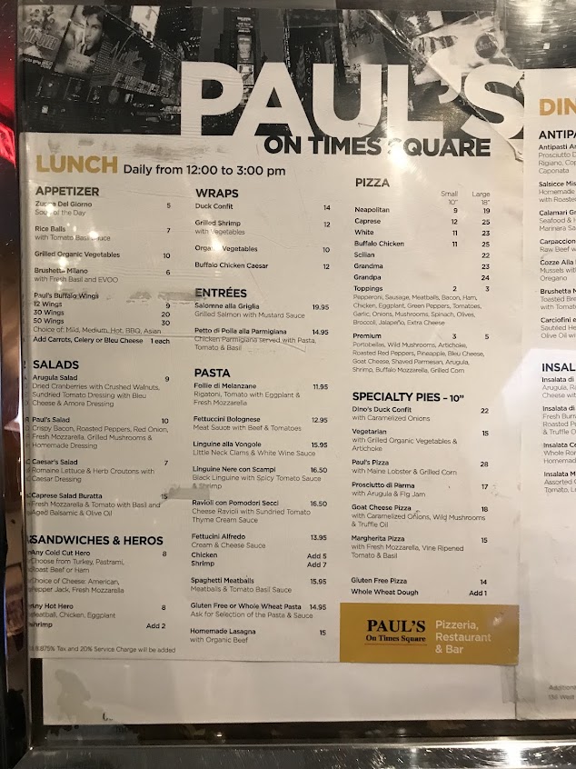Menu Pauls On Times Square - 6