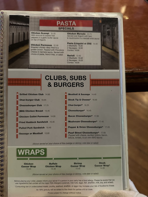 Menu Pearl Street Station Restaurant - 2