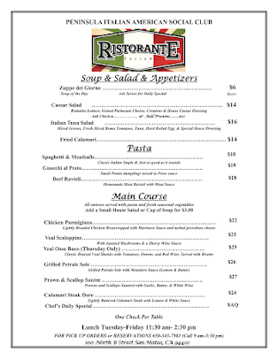 Menu Peninsula Italian American Social Club - 0