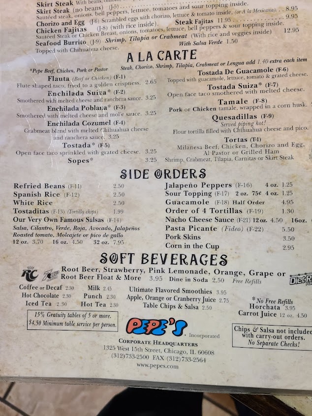 Menu Pepes Mexican Restaurant Griffith - 4