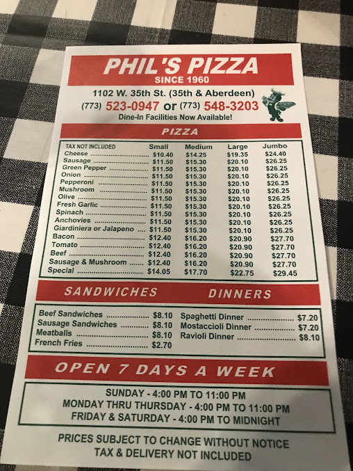 Menu Phil's Pizza - 1