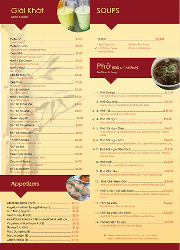 Menu Pho Anh Trang Restaurant - 8
