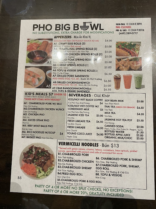Menu Pho Big Bowl Carrollton - 7