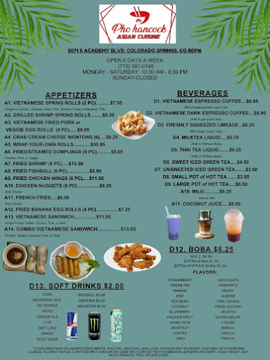 Menu Pho Hancock Asian Cuisine - 1