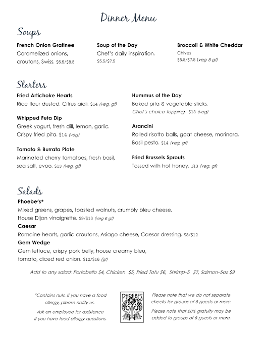 Menu Phoebe's Restaurant & Coffee Lounge - 6