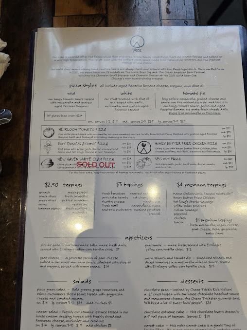 Menu Piece Pizzeria And Brewery - 7