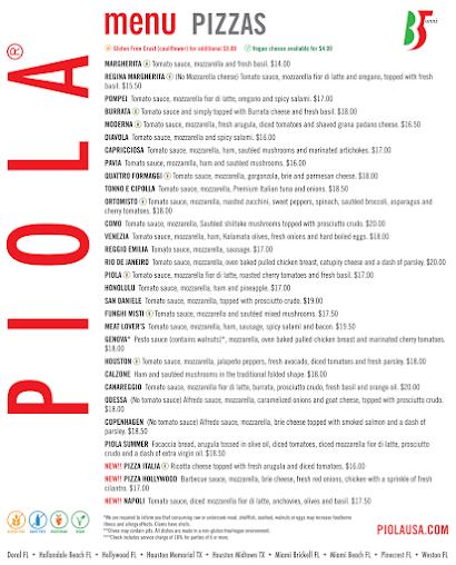 Menu Piola Italian Restaurant Houston Midtown - 2
