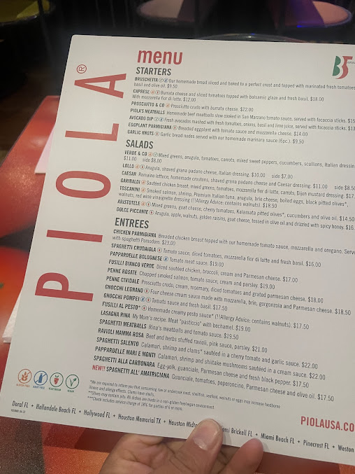 Menu Piola Italian Restaurant Houston Midtown - 4