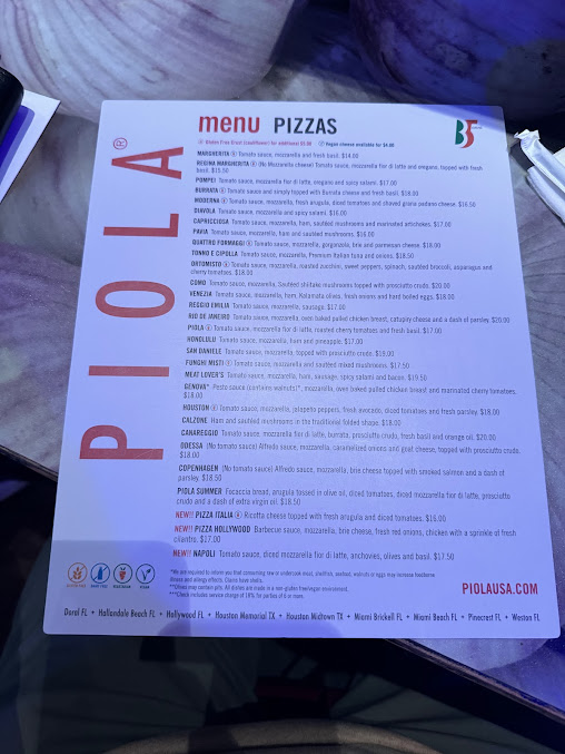 Menu Piola Italian Restaurant Houston Midtown - 7