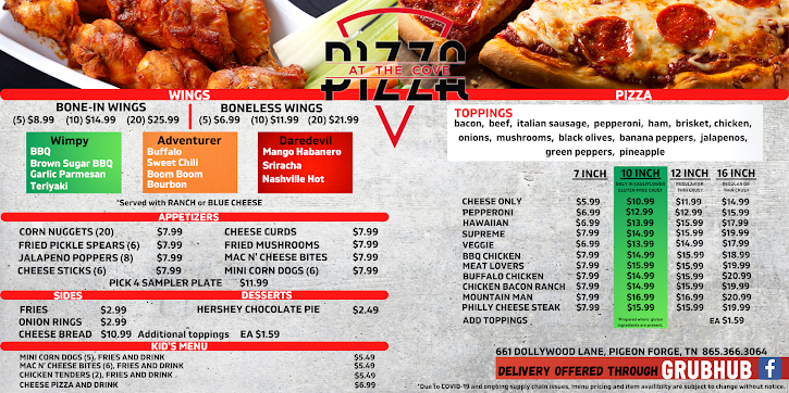Menu Pizza At The Cove - 0