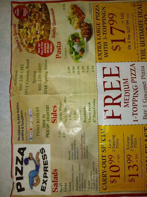 Menu Pizza Express Paso Robles - 0