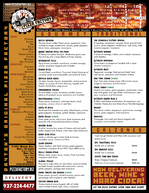 Menu Pizza Factory Daytons Original - 0